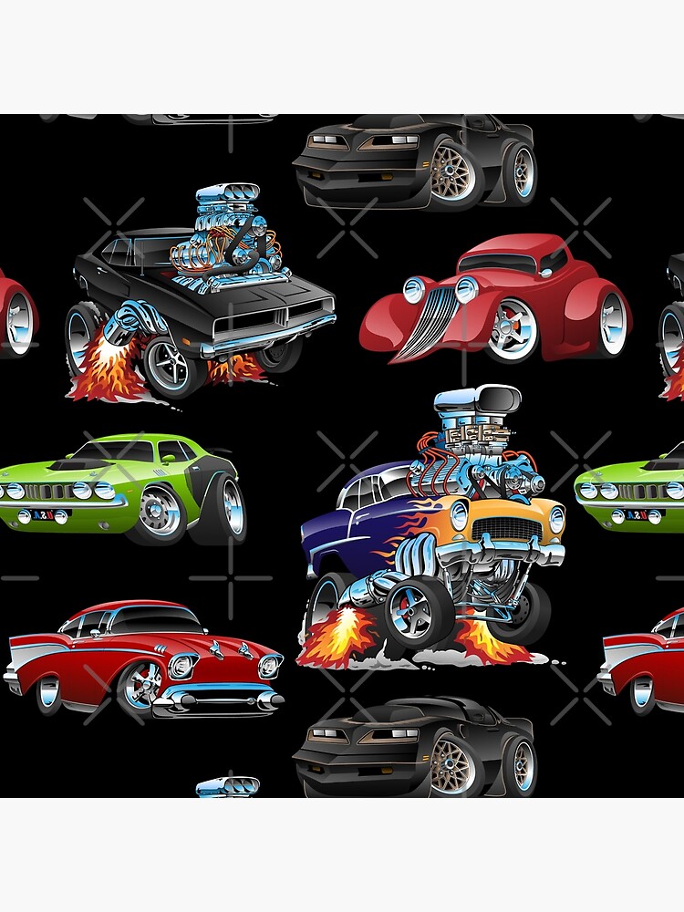 Hot Rods and Muscle Cars Seamless Repeating Pattern by hobrath