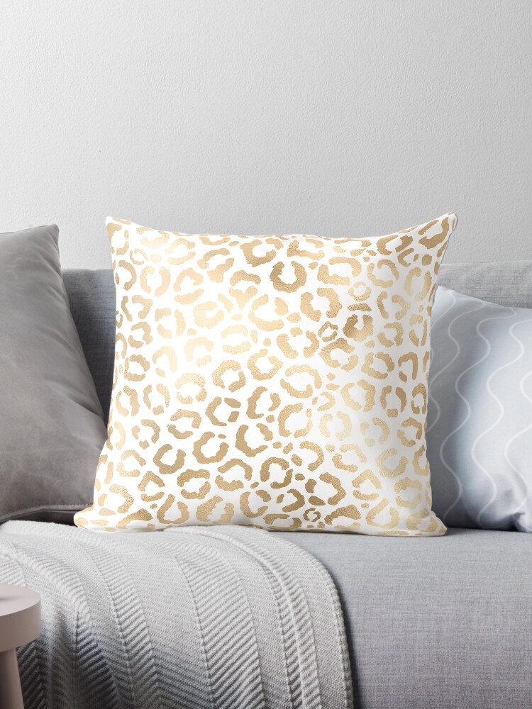 Simple modern white chic faux gold cheetah print throw pillow