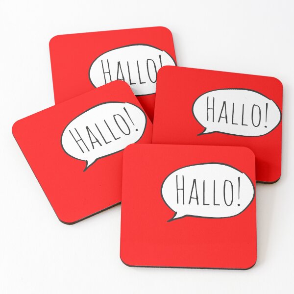 Item preview, Cheerful HALLO! with white speech bubble on red (Deutsch / German) designed and sold by Ofeefee.
