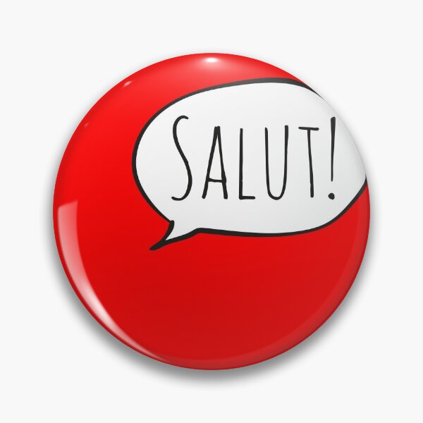 Item preview, Cheerful SALUT! with white speech bubble on red (Français / French) designed and sold by Ofeefee.