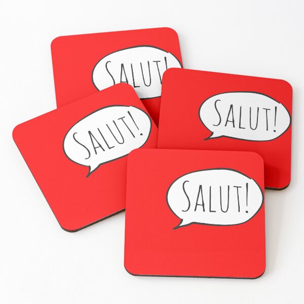 Item preview, Cheerful SALUT! with white speech bubble on red (Français / French) designed and sold by Ofeefee.