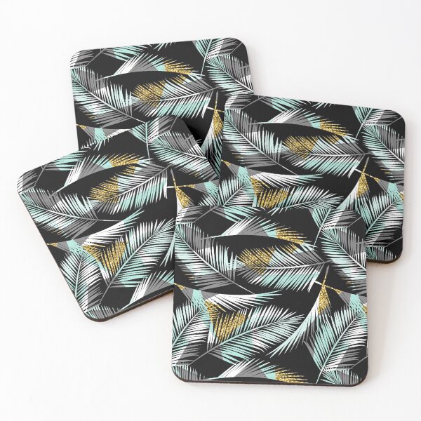 Item preview, Pattern leaves palm trees geometry gold glitter mint triangle designed and sold by PandaPope.