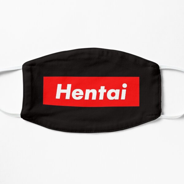 Texto blanco hentai en BG rojo Mascarilla plana
