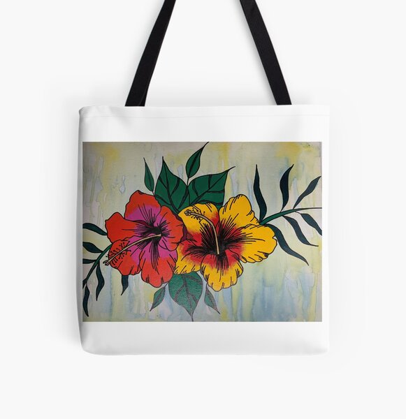 Tropical Yellow Hibiscus Hawaii Flower Grocery Travel Reusable Tote Bag 