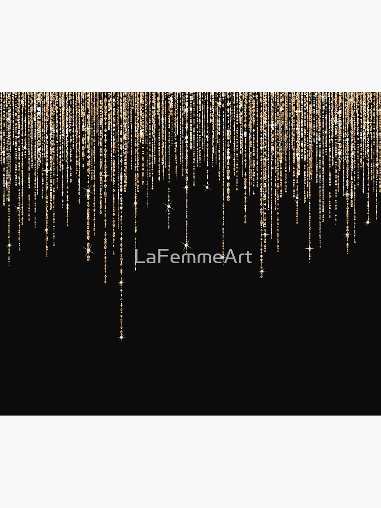 Discover Luxury Chic Black Gold Sparkly Glitter Fringe Shower Curtain