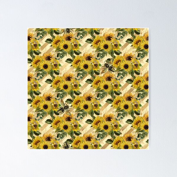 Item preview, Vintage Sunflower Bee Honeybee Design Pattern designed and sold by digitalvintage.