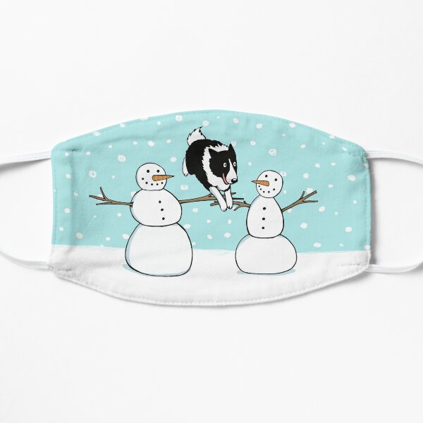 Winter Fun Border Collie with Snowmen | Cute Dog Holiday Flat Mask