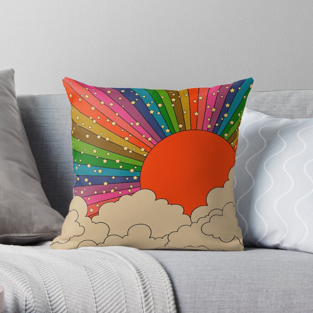Rainbow 70s sun Throw Pillow
