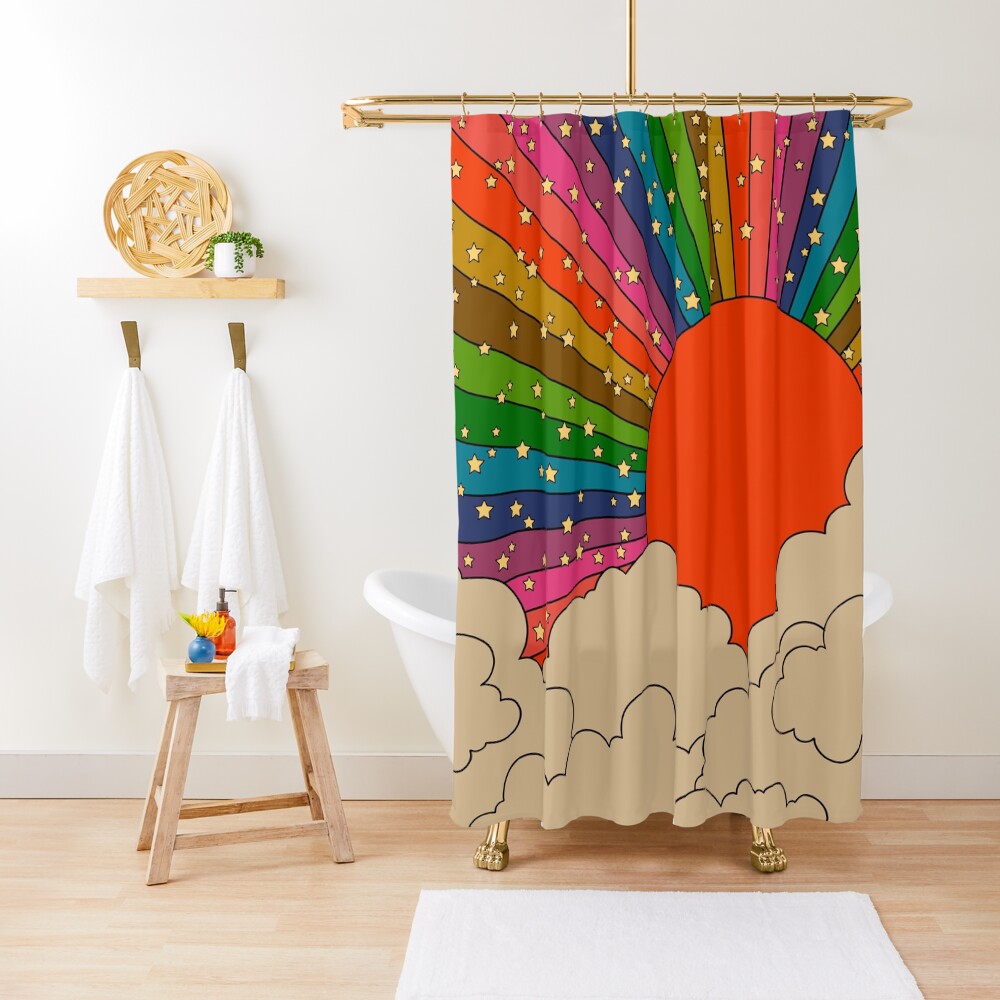 Rainbow 70s sun Shower Curtain