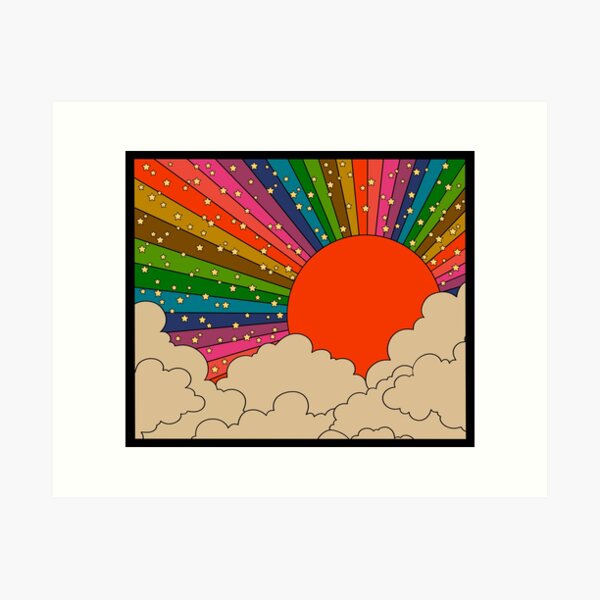 Rainbow 70s sun Art Print