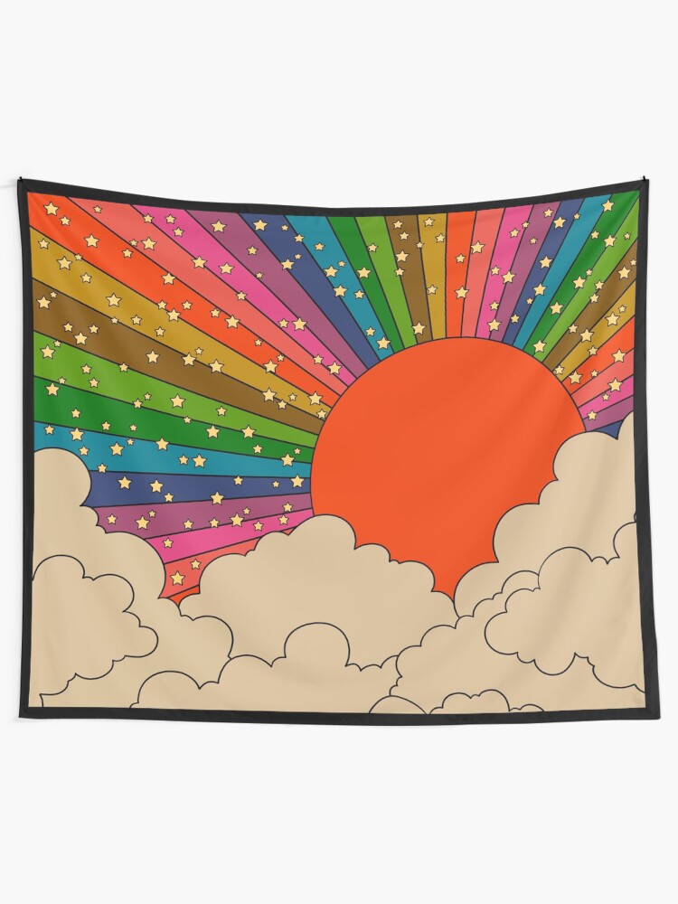 Alternate view of Rainbow 70s sun Tapestry