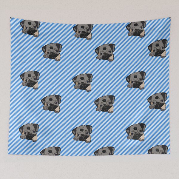 Item preview, White Striped Pattern with Dog Pug Quarantine Mask COVID designed and sold by Wemakeshirts.