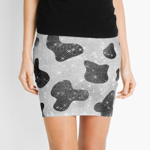 Glamorous Black Sparkly Glitter Sequins Cow Print Mini Skirt