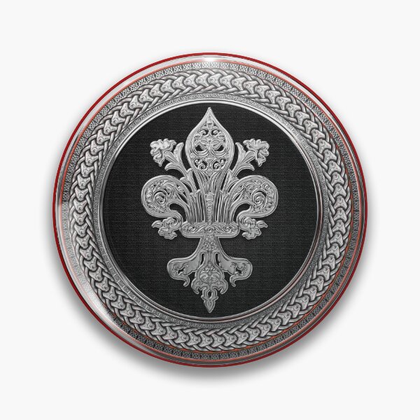 Item preview, Silver Filigree Fleur-de-Lis on Silver and Black Medallion over Red Leather designed and sold by Serge Averbukh Art Studio.