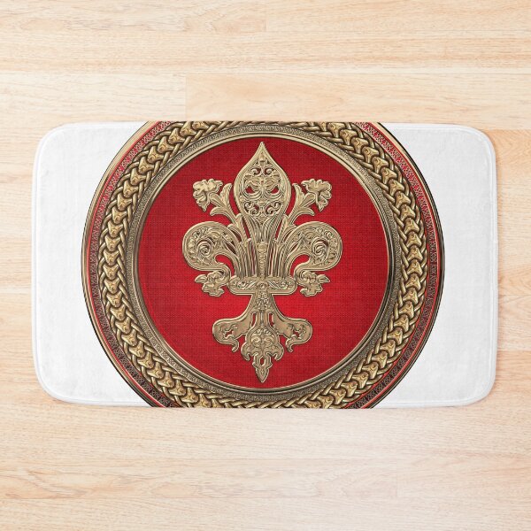 Item preview, Gold Filigree Fleur-de-Lis on Gold and Red Medallion over White Leather designed and sold by Serge Averbukh Art Studio.