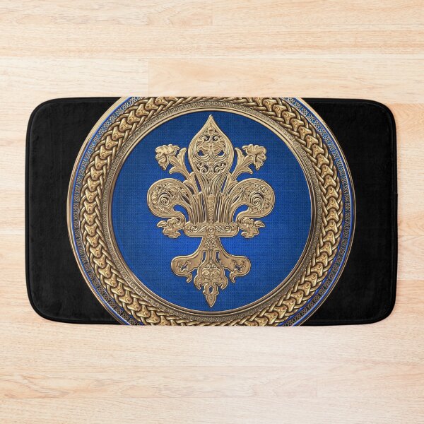 Item preview, Gold Filigree Fleur-de-Lis on Gold and Blue Medallion over Black Velvet designed and sold by Serge Averbukh Art Studio.