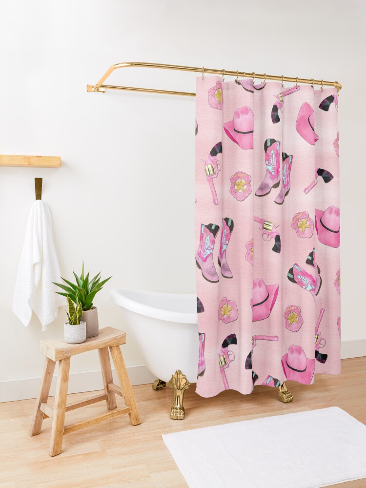 "Artsy Cute Girly Pink Teal Cowgirl Watercolor" Shower Curtain for Sale