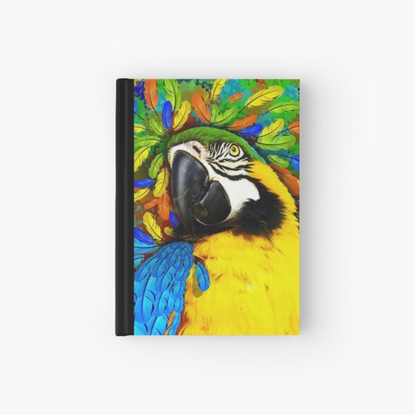 Gold and Blue Macaw Parrot Fantasy Hardcover Journal