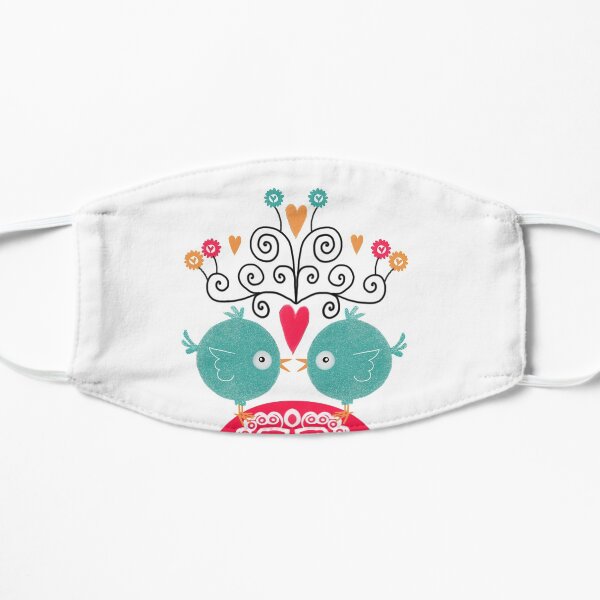 curly whirly lovebirds with heart flowers Mask
