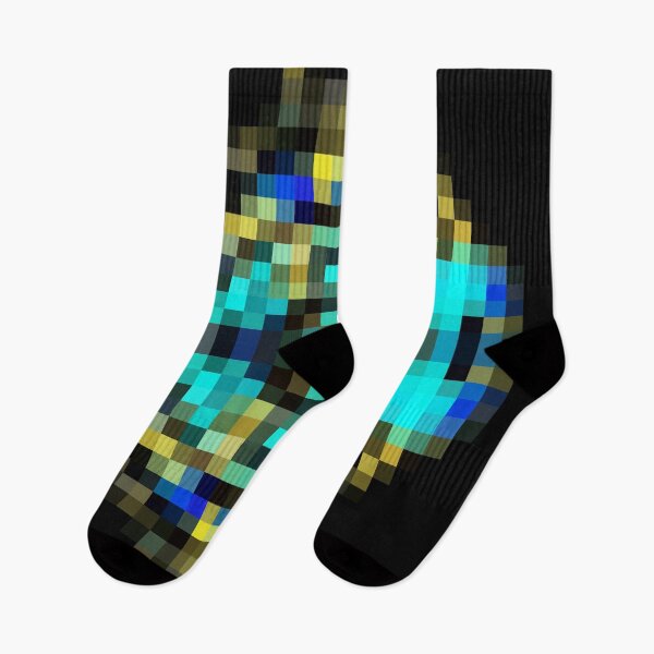 Item preview, geometric square pixel abstract in blue and yellow with black background designed and sold by Mrvell.