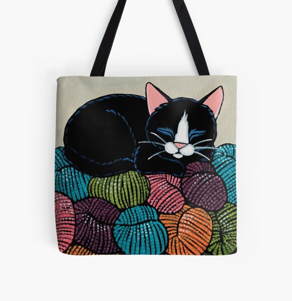 Cat Asleep on a Yarn Mountain All Over Print Tote Bag
