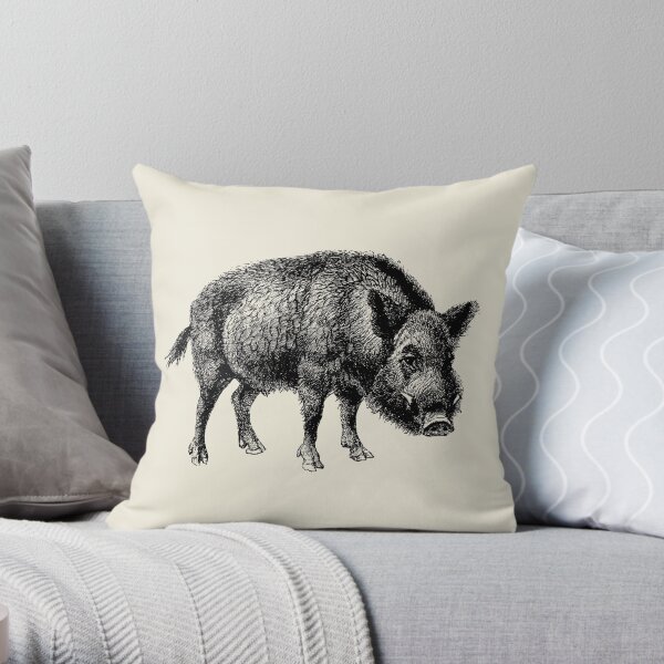 Vintage Wild Boar Throw Pillow
