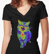 Psychedelic Cat Women's Fitted V-Neck T-Shirt