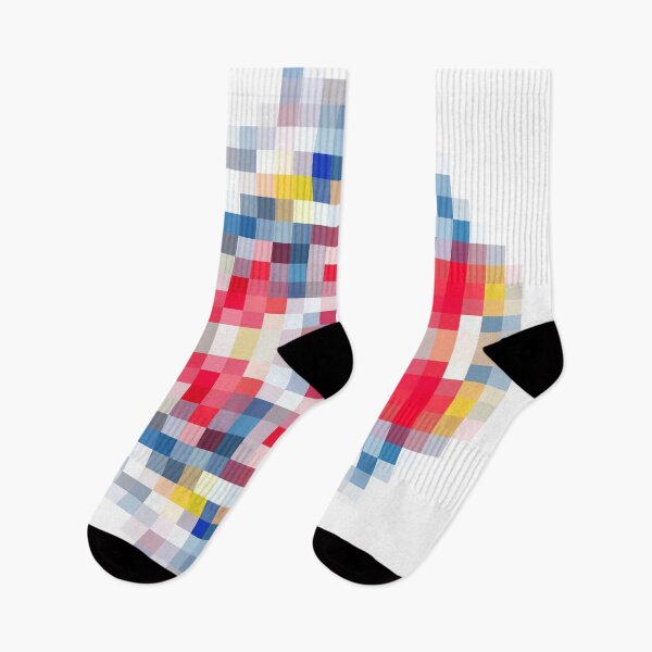 Item preview, geometric square pattern pixel abstract in red blue yellow designed and sold by Mrvell.