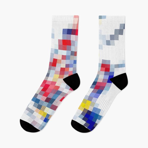 Item preview, geometric square pattern pixel abstract in yellow blue red designed and sold by Mrvell.