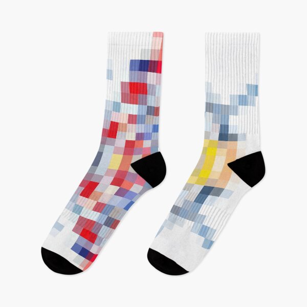 Item preview, geometric square pattern pixel abstract in blue red yellow designed and sold by Mrvell.