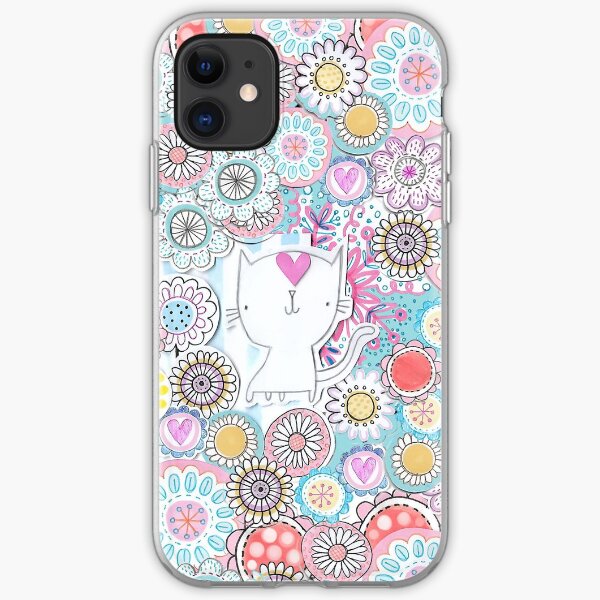 White cats hiding in the flowers iPhone Soft Case