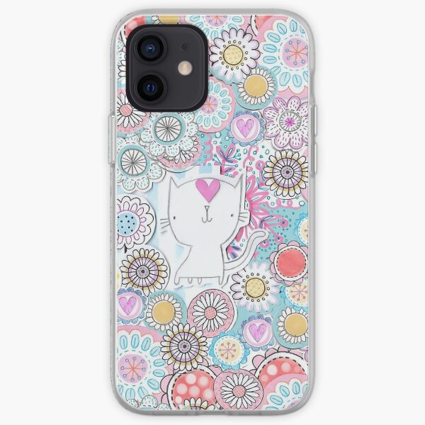 White cats hiding in the flowers iPhone Soft Case
