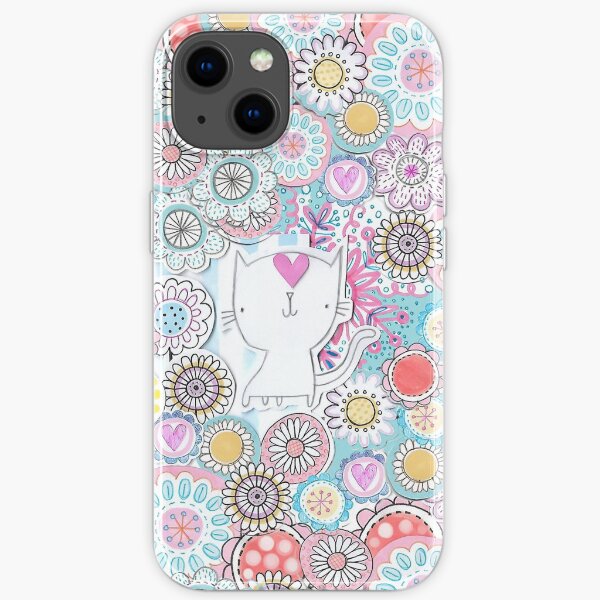White cats hiding in the flowers iPhone Soft Case
