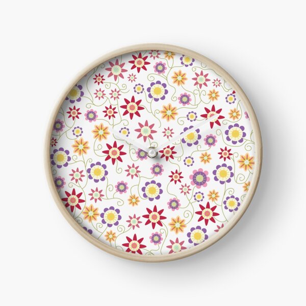 Flower Repeat on White Ground Clock