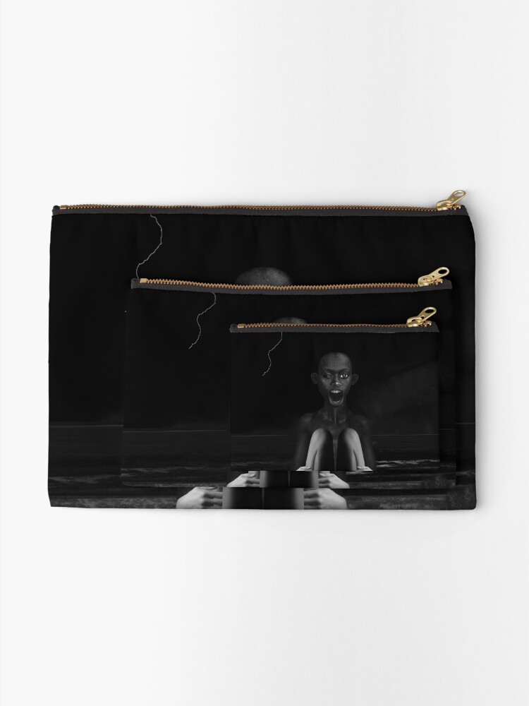 Alternate view of Deep Dark - collage art, metamorphosis, black and white Zipper Pouch