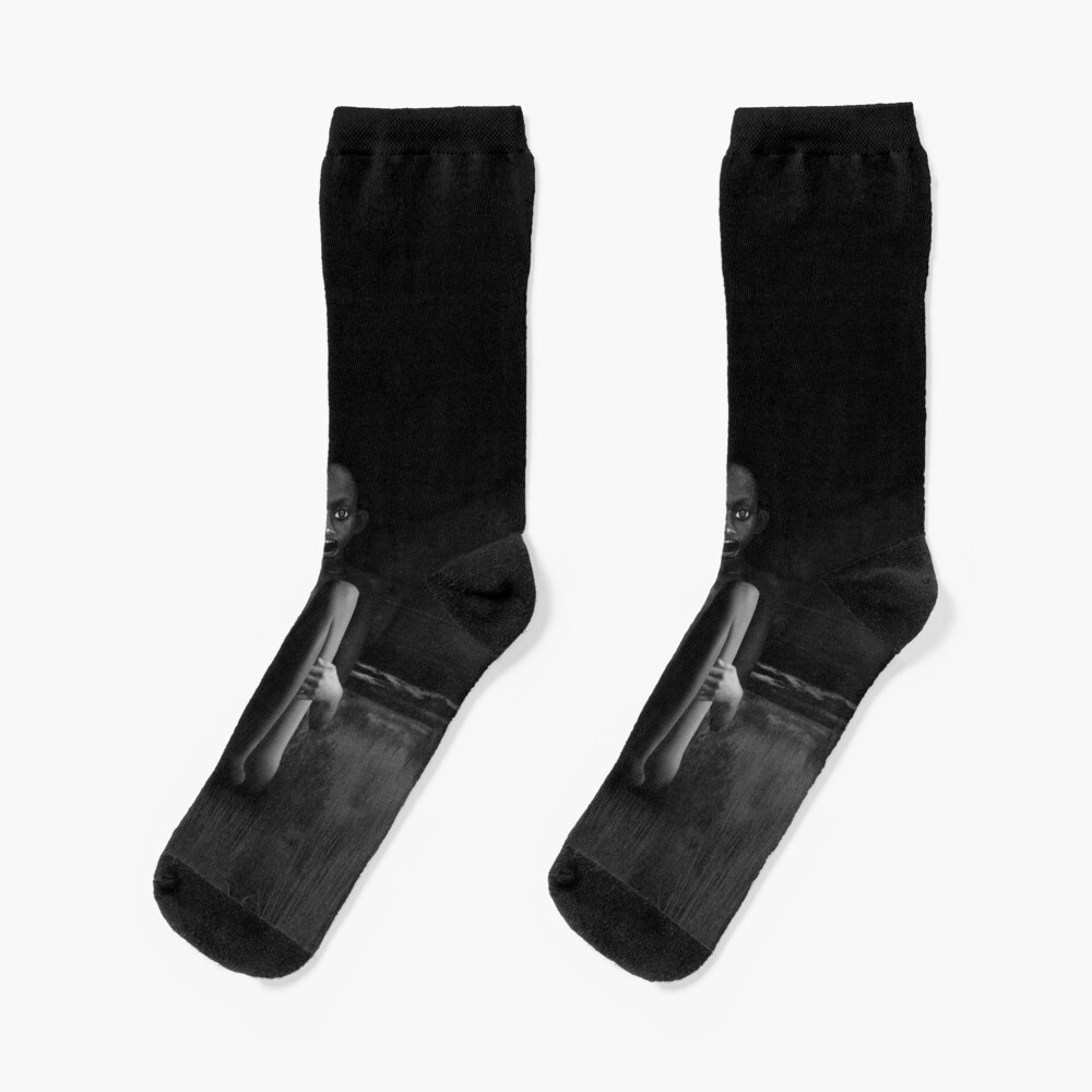 Deep Dark - collage art, metamorphosis, black and white Socks