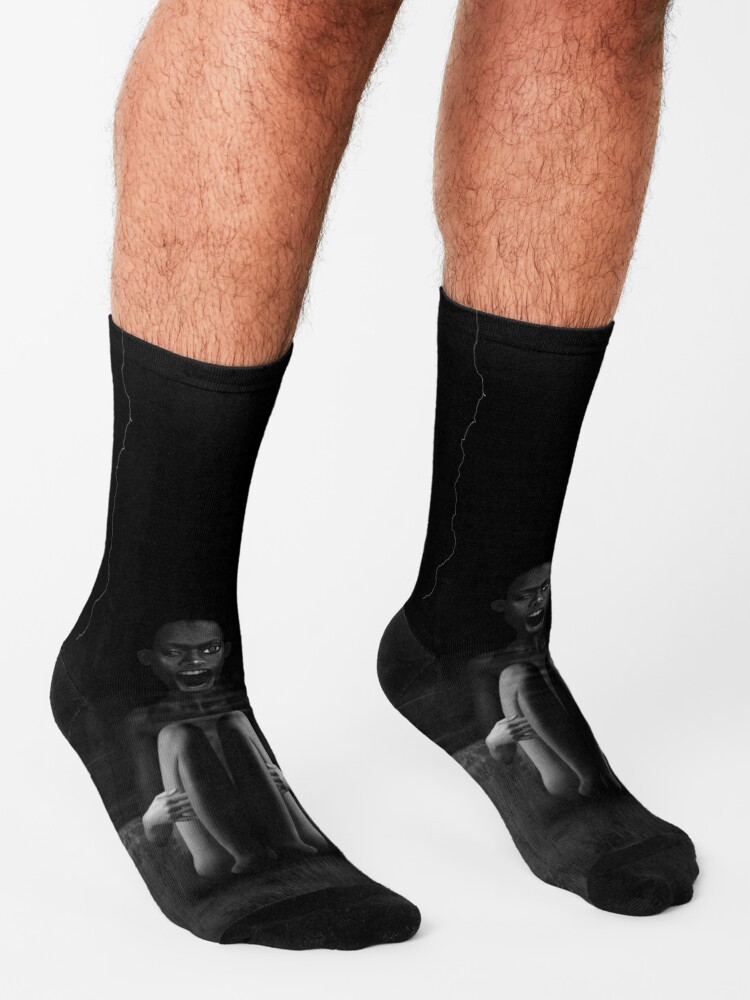 Alternate view of Deep Dark - collage art, metamorphosis, black and white Socks