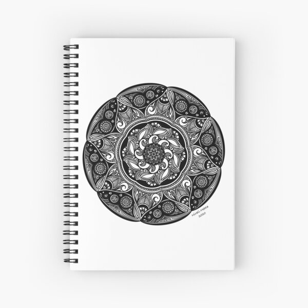 Black and White Floral Mandala Design Spiral Notebook