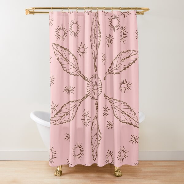 Doodle Leaf Pattern in Pink Shower Curtain