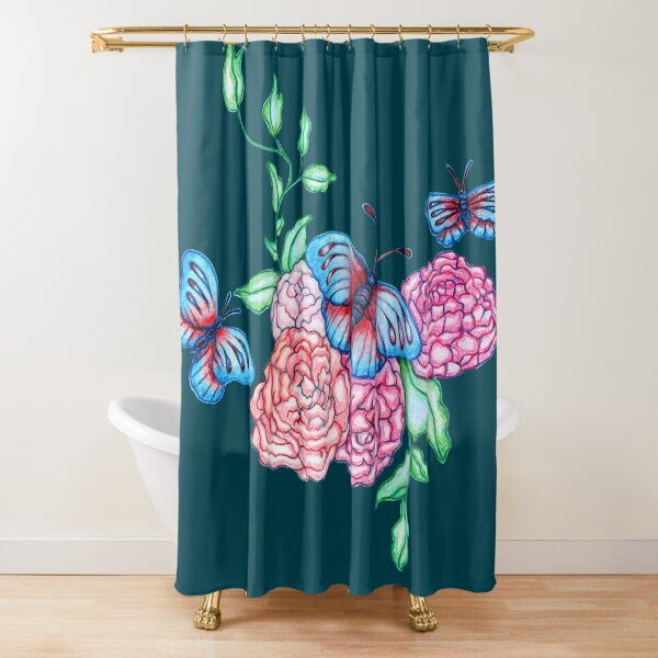 Moths In Blue Shower Curtain