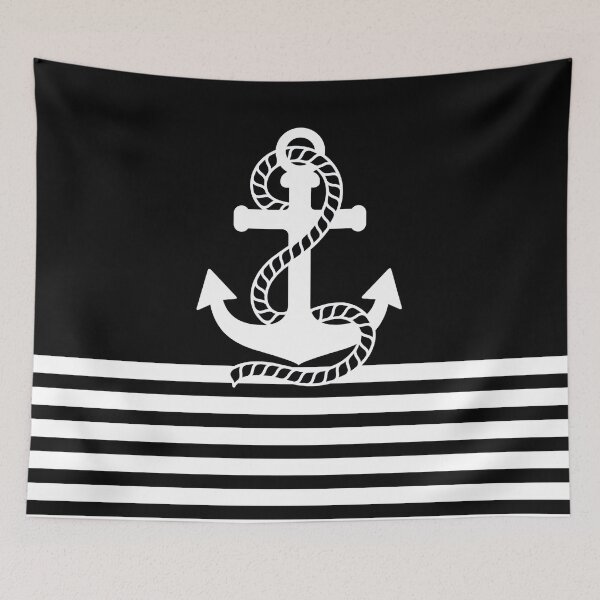 Item preview, Nautical black white stripes and black white anchors designed and sold by IoanaHraball.