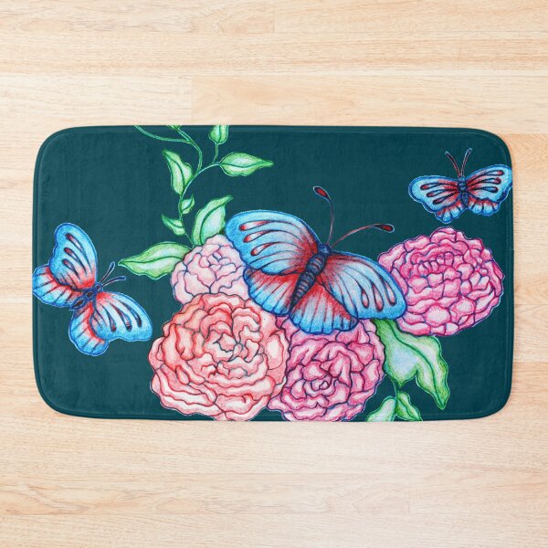 Moths In Blue Bath Mat