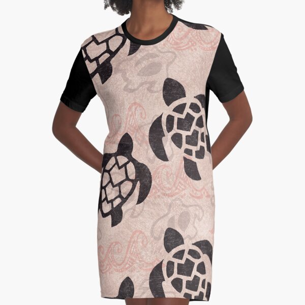 Polynesian Turtle Tapa Print Graphic T-Shirt Dress