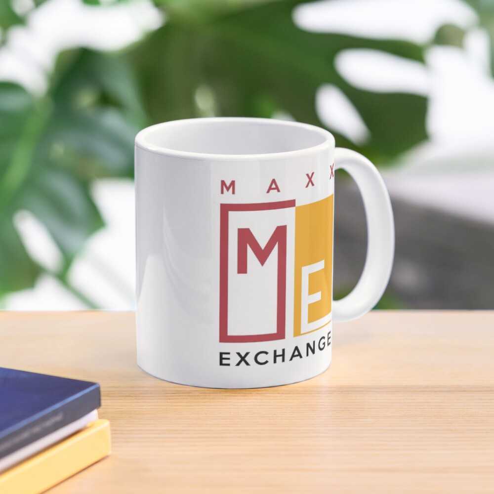 Maxx Exchange Brand Crimson and Gold Emblem Logo. Coffee Mug