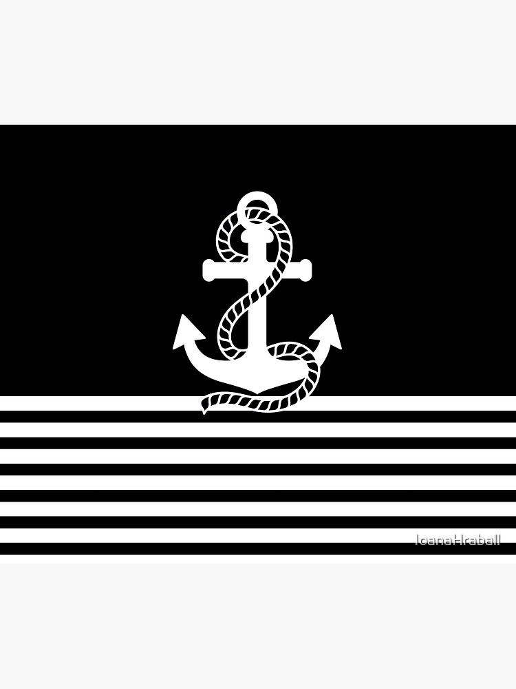 Nautical black white stripes and black white anchors by IoanaHraball