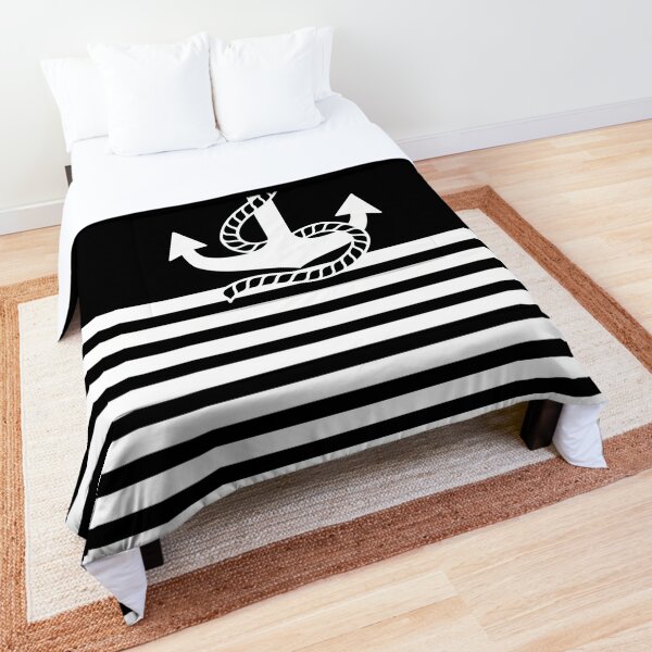 Nautical black white stripes and black white anchors Comforter