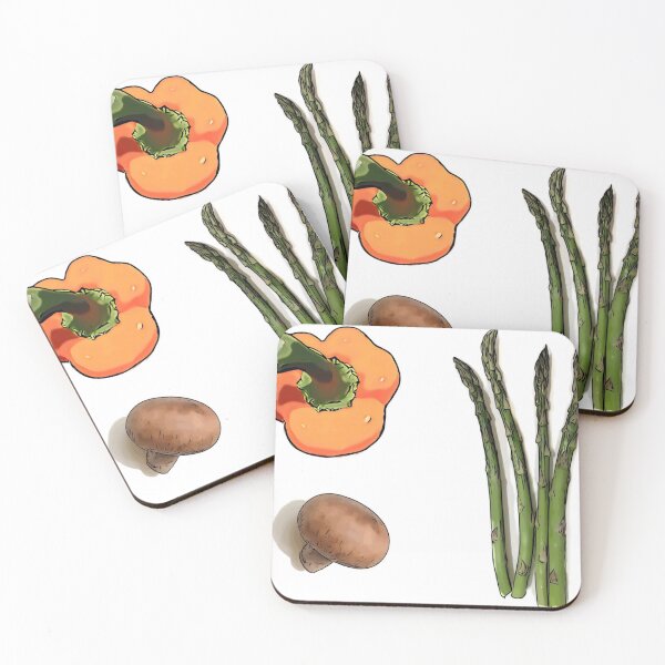 Item preview, Fresh, Orange Bell Pepper, Green Asparagus and Brown Crimini Button Mushroom Collage designed and sold by CynthiaCharlene.