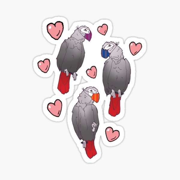 African Grey Parrot wearing medical mask Sticker