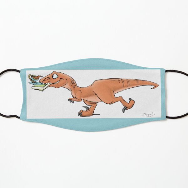 Raptor Tea and Book Fetch! from Mom Needs a Dinosaur! Book - Blue Background Kids Mask