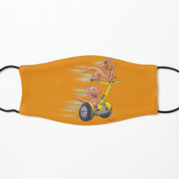 Raptors on a Segway! from Mom Needs a Dinosaur! Book - Orange Background Kids Mask